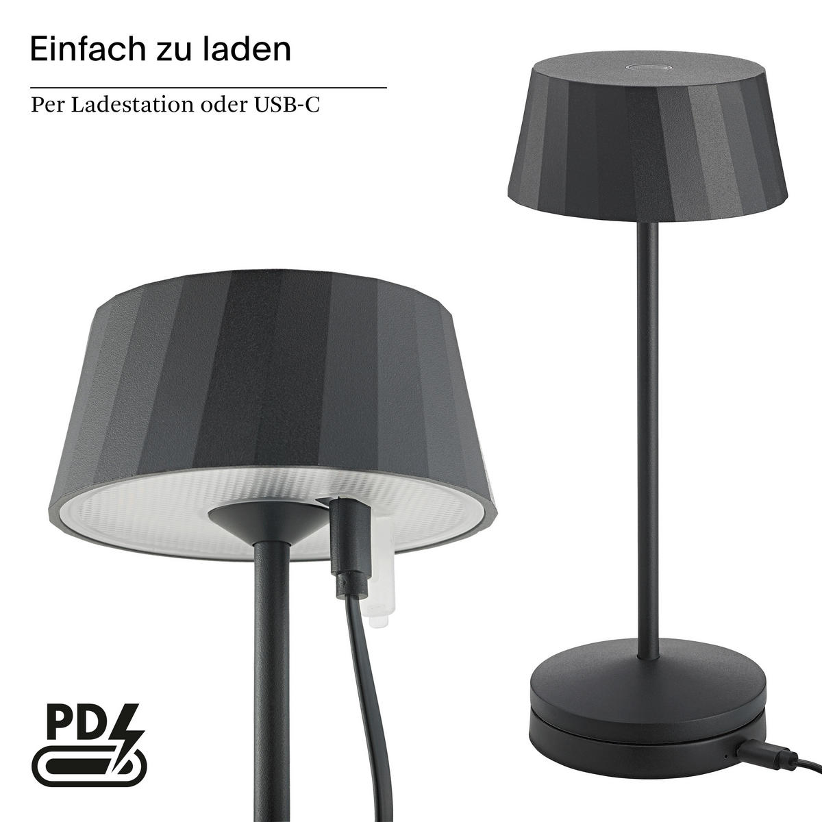 AKKU-TISCHLEUCHTE Facetta 9,2/9,2/22,2 cm   - Schwarz, Basics, Metall (9,2/9,2/22,2cm)