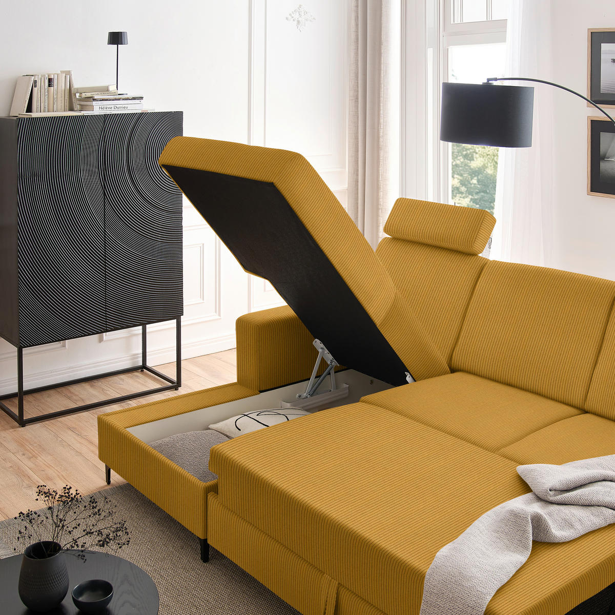 ECKSOFA in Cord Currygelb  - Currygelb/Schwarz, Konventionell, Textil/Metall (167/247cm) - Stylife