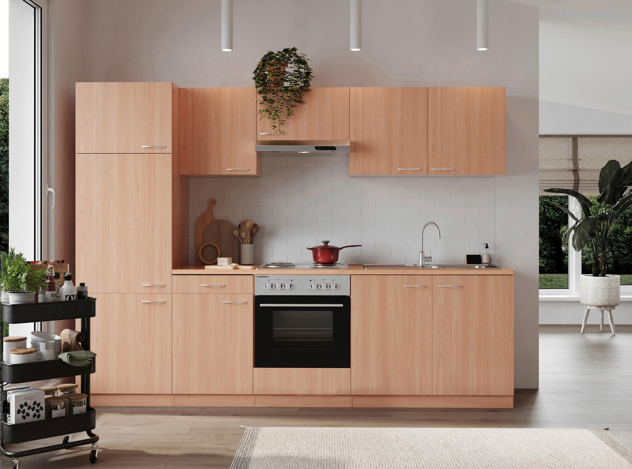 KÜCHENBLOCK 270 cm in Buchefarben - Buchefarben/Alufarben, Basics, Holzwerkstoff/Kunststoff (270cm) - Respekta