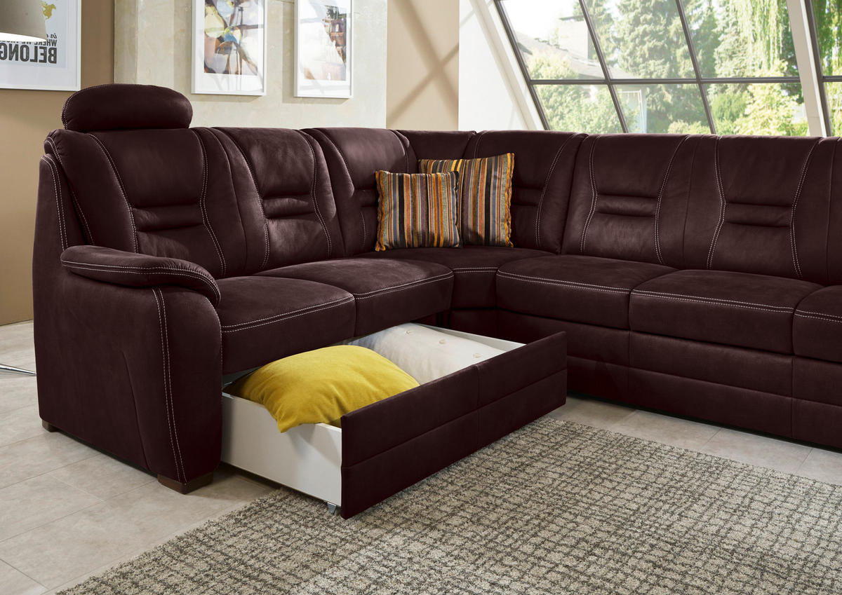 ECKSOFA Weinrot Lederlook  - Beige/Weinrot, KONVENTIONELL, Holz/Textil (234/286cm) - Beldomo Comfort