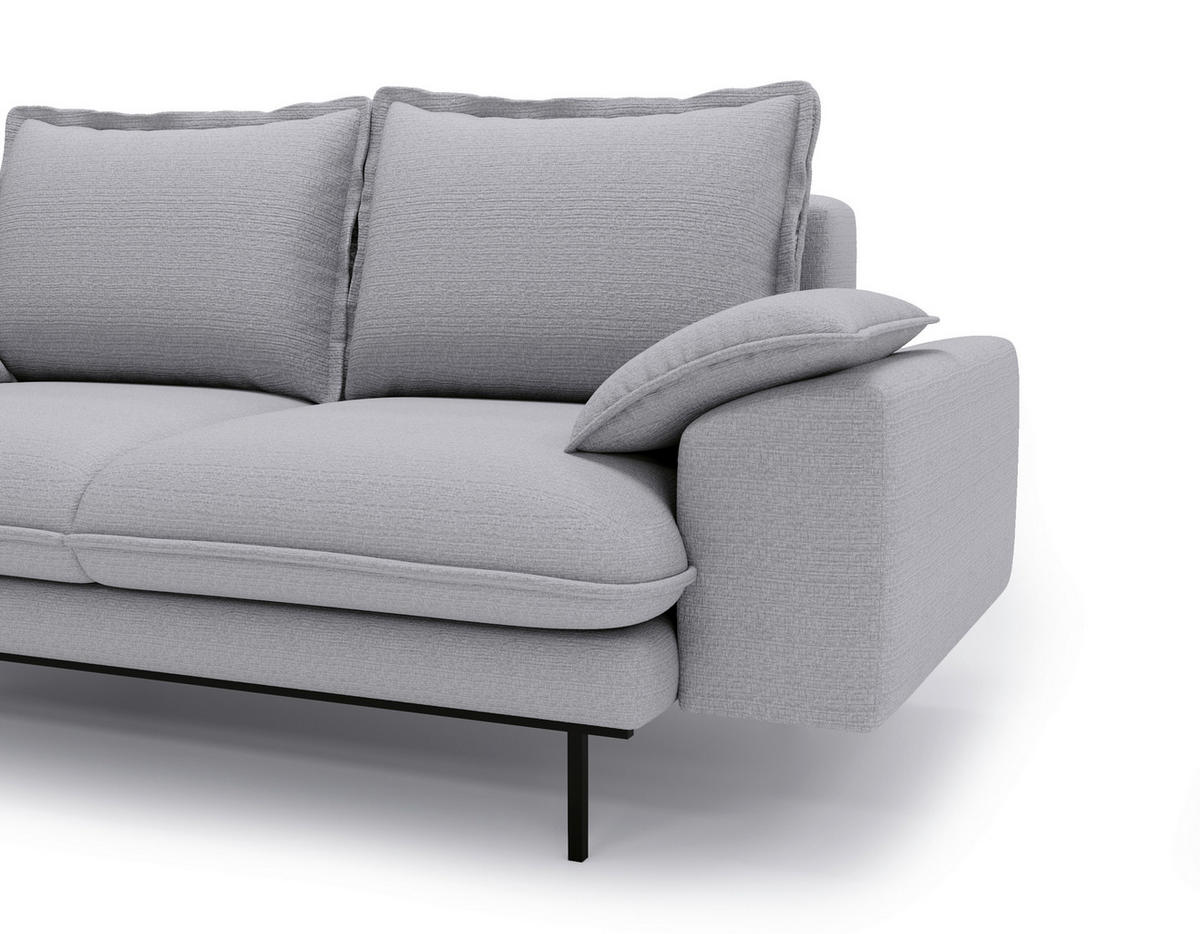 2-SITZER-SOFA Struktur Hellgrau  - Hellgrau/Schwarz, Design, Textil/Metall (195/92/97cm) - Livetastic