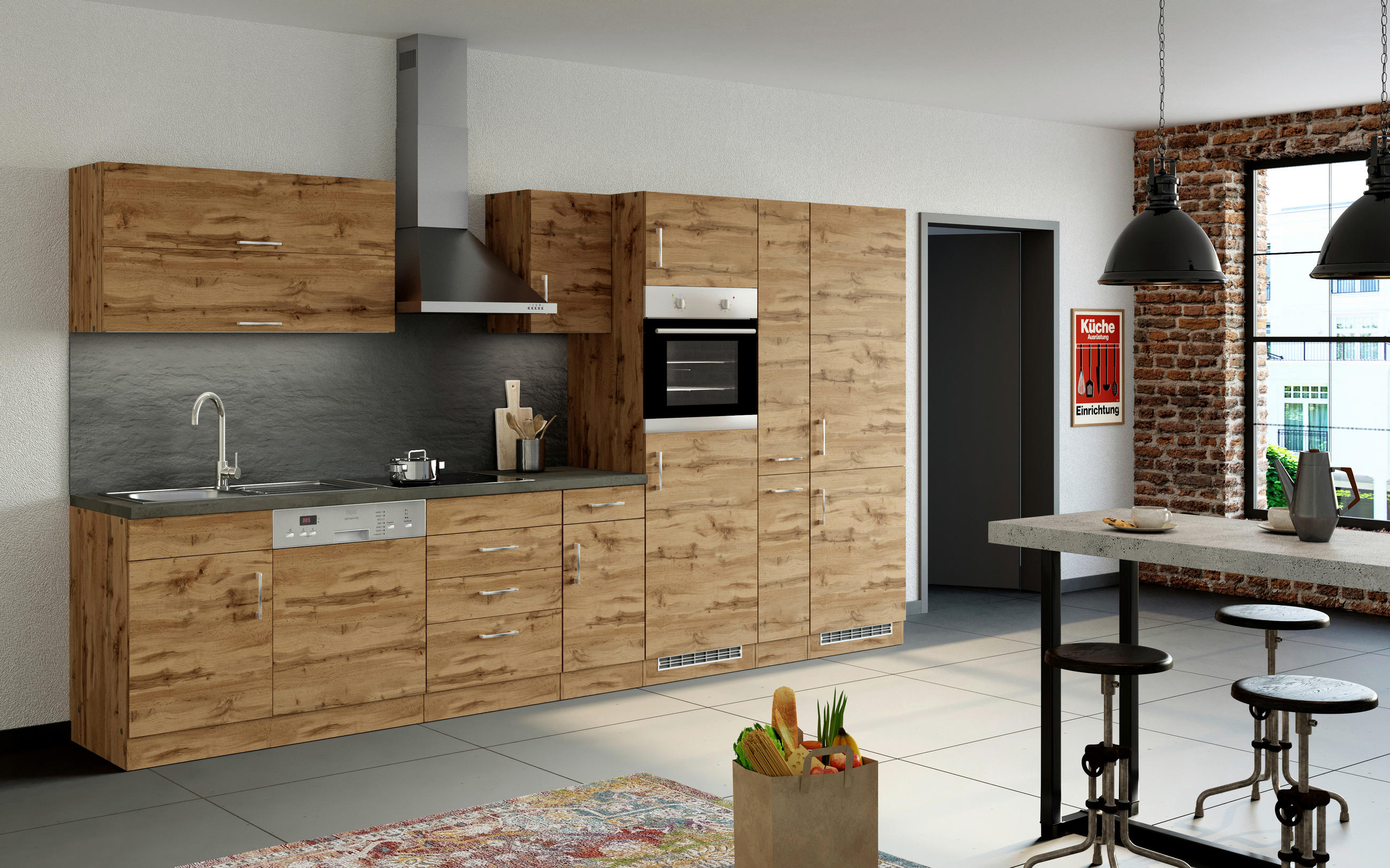 Küchenzeile Sorrento ohne Geräte 360 cm Eichefarben