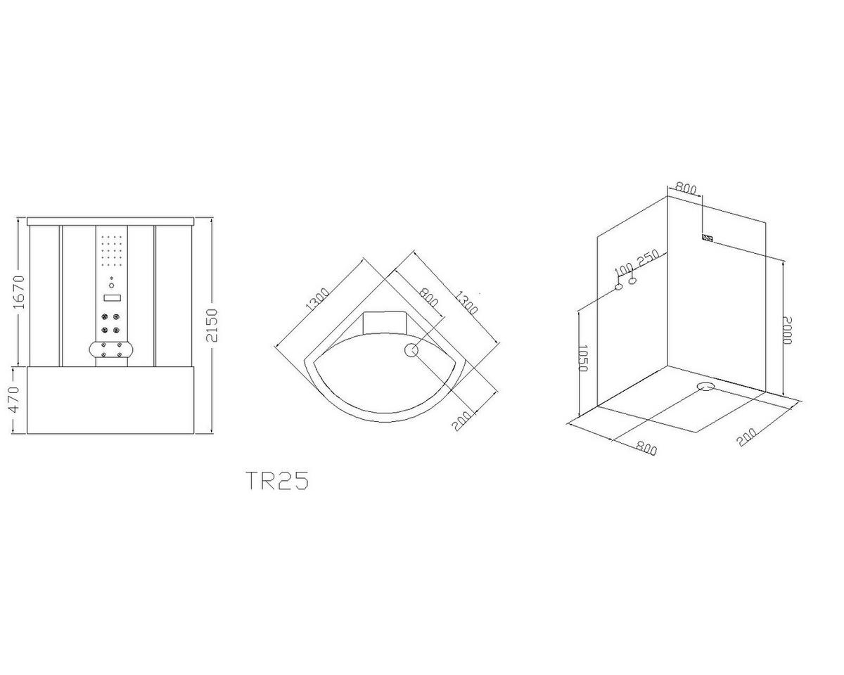 DAMPFDUSCHE 130/130/215 cm  in  - Schwarz/Weiß, Basics, Glas (130/130/215cm) - Sanotechnik