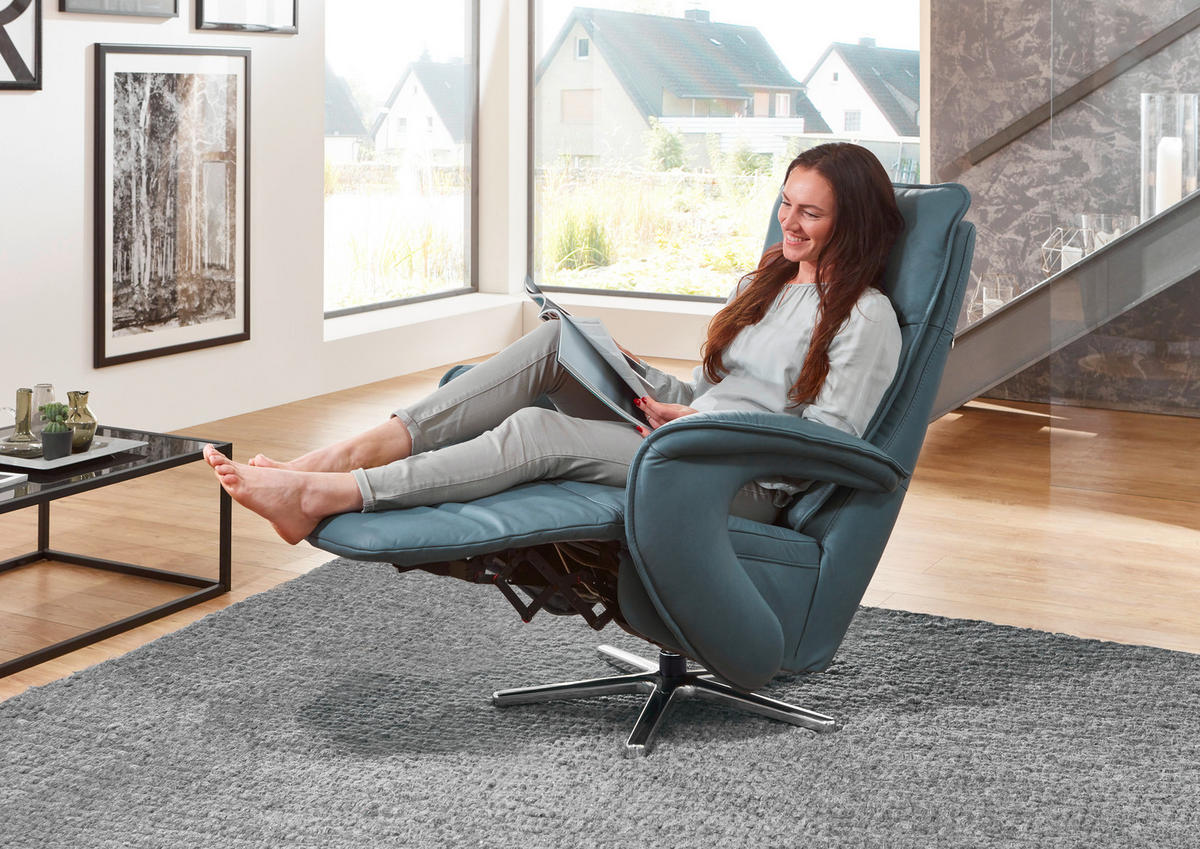 RELAXSESSEL in Leder Anthrazit  - Chromfarben/Anthrazit, Design, Leder/Metall (77/110/87cm) - Valdera
