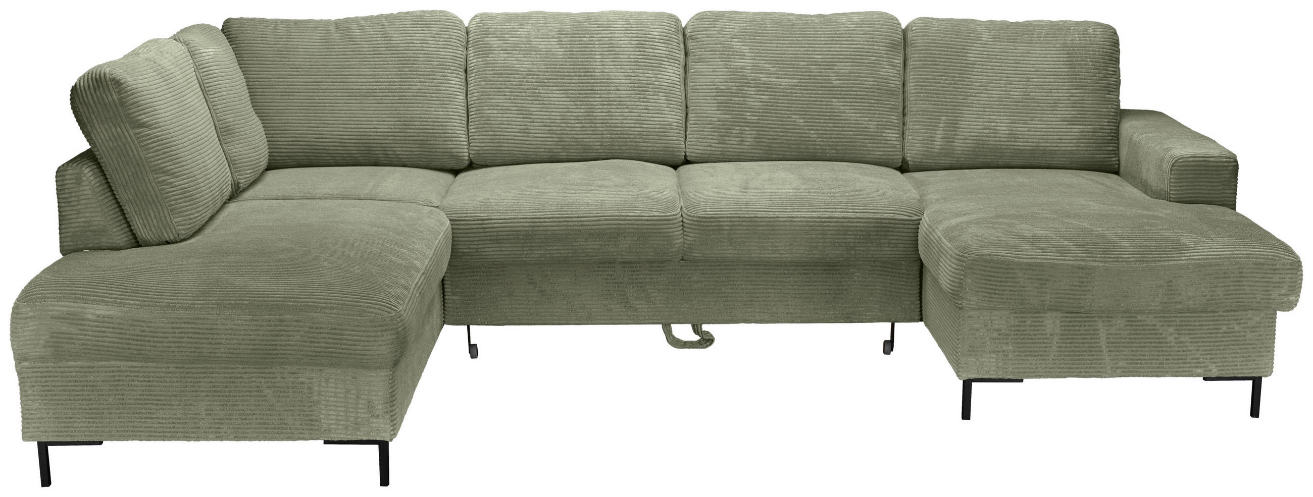 WOHNLANDSCHAFT Olivgrün Cord  - Schwarz/Olivgrün, KONVENTIONELL, Textil/Metall (197/303/148cm) - Carryhome