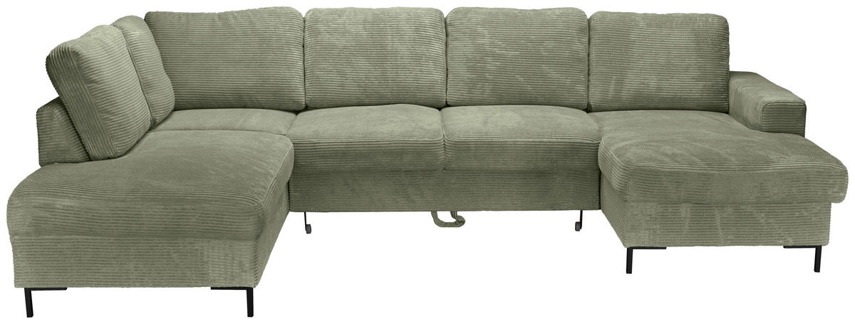WOHNLANDSCHAFT Olivgrün Cord  - Schwarz/Olivgrün, KONVENTIONELL, Textil/Metall (197/303/148cm) - Carryhome