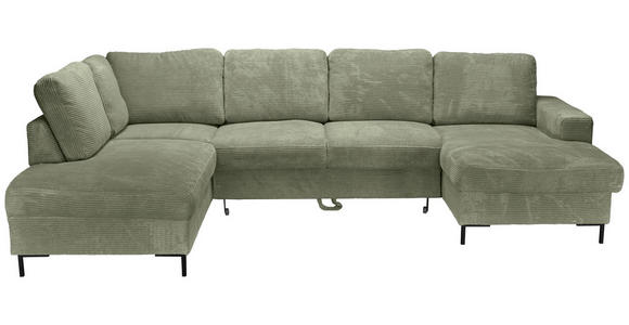 WOHNLANDSCHAFT Salbeigrün Cord  - Salbeigrün/Schwarz, KONVENTIONELL, Textil/Metall (197/303/148cm) - Carryhome