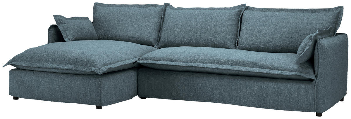 HUSSEN-ECKSOFA in Flachgewebe, Bouclé Blau  - Blau/Schwarz, Trend, Textil/Metall (165/295cm) - Livetastic