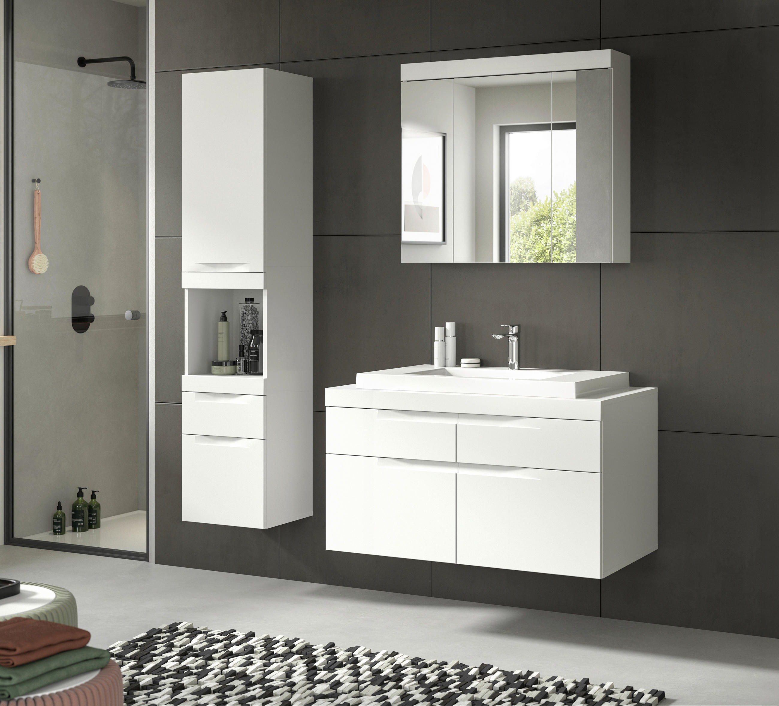 BADEZIMMER 4-teilig  in 153 cm  - Weiß, Trend, Glas/Holzwerkstoff (153cm) - MID.YOU