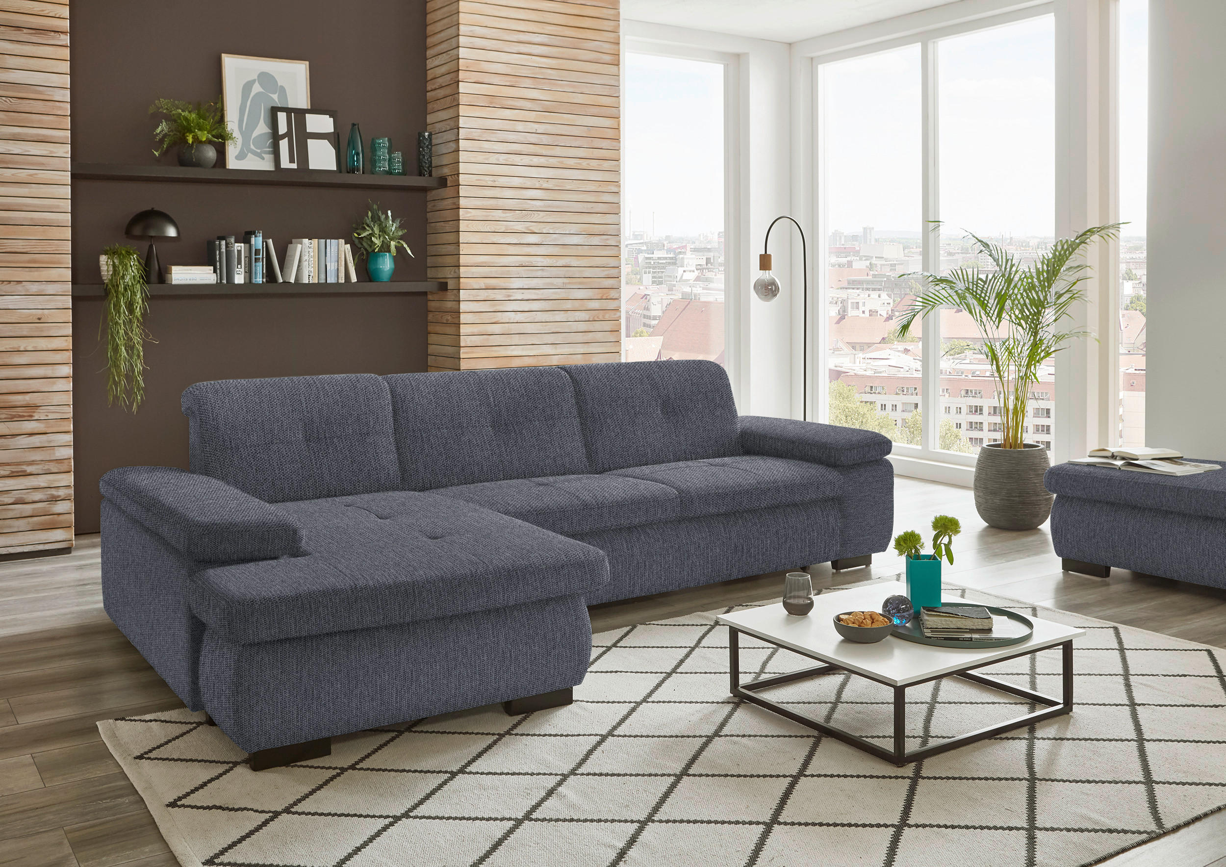 ECKSOFA in Flachgewebe Anthrazit  - Anthrazit/Schwarz, Design, Textil/Metall (174/297cm) - Beldomo Style