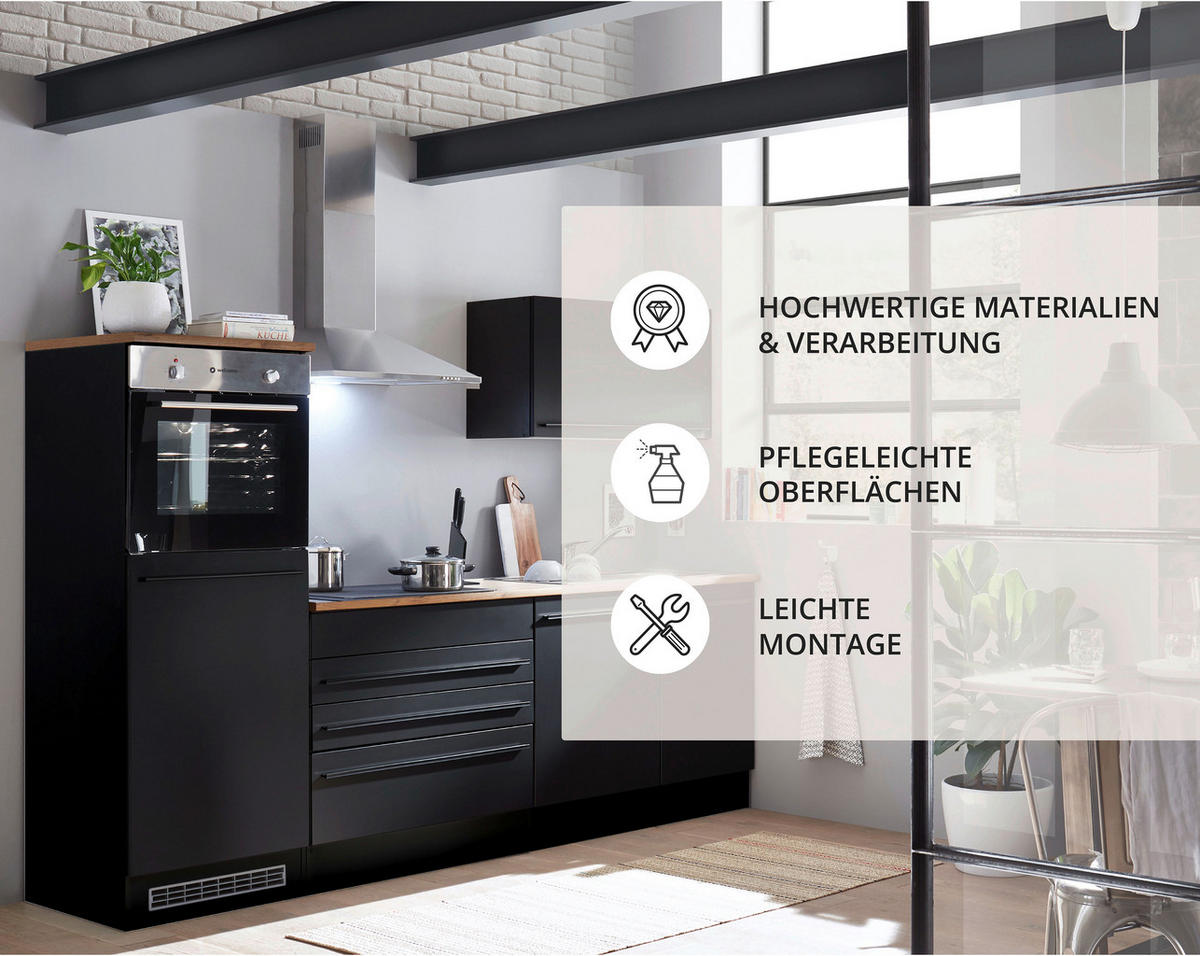 KÜCHENBLOCK 260 cm   in Schwarz  - Eichefarben/Schwarz, LIFESTYLE, Holzwerkstoff/Kunststoff (260cm) - MID.YOU
