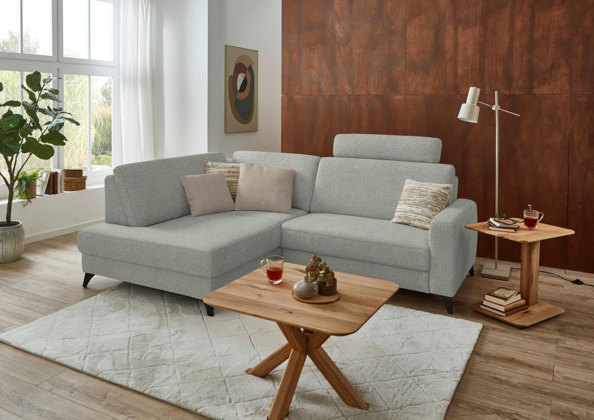 ECKSOFA 182/239 cm  in Chenille Hellgrau Rücken echt  182/239 cm  - Hellgrau/Schwarz, Design, Textil/Metall (182/239cm) - Beldomo Comfort
