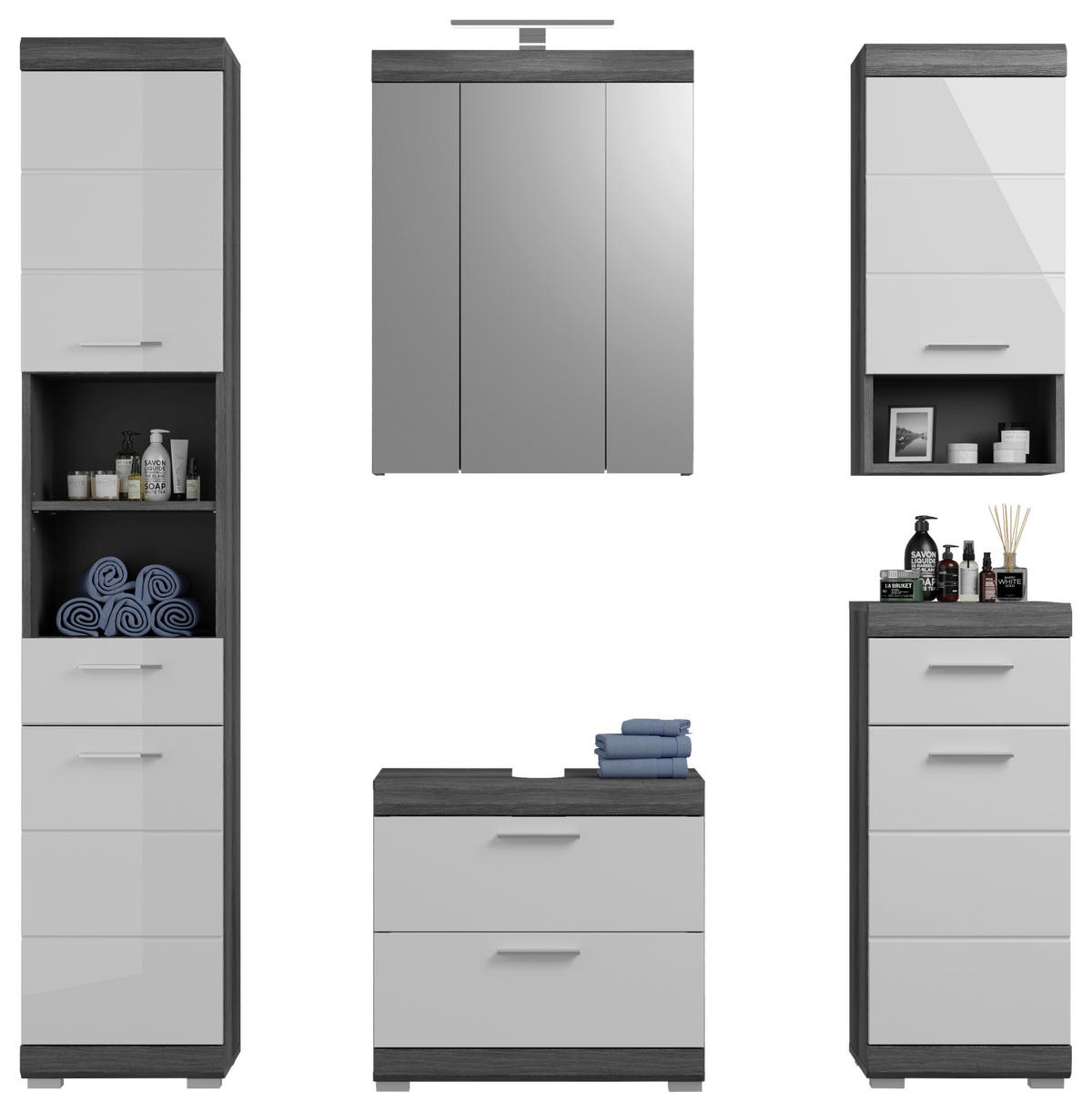 BADEZIMMER 5-teilig  in 134 cm  - Weiß Hochglanz, MODERN, Holzwerkstoff/Kunststoff (134cm) - MID.YOU