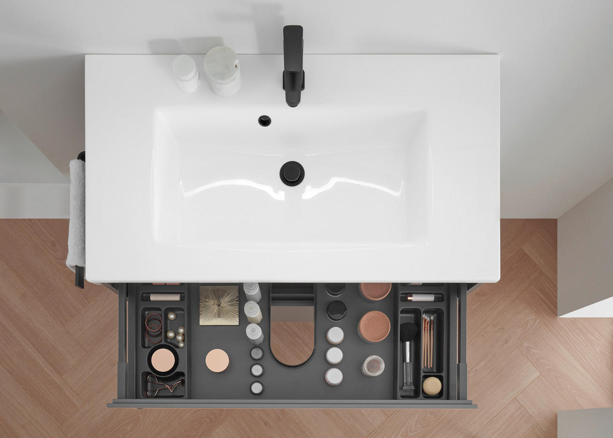 BADEZIMMER 3-teilig  in 92 cm  - Weiß/Grau, Design, Holzwerkstoff/Stein (92cm) - Musterring