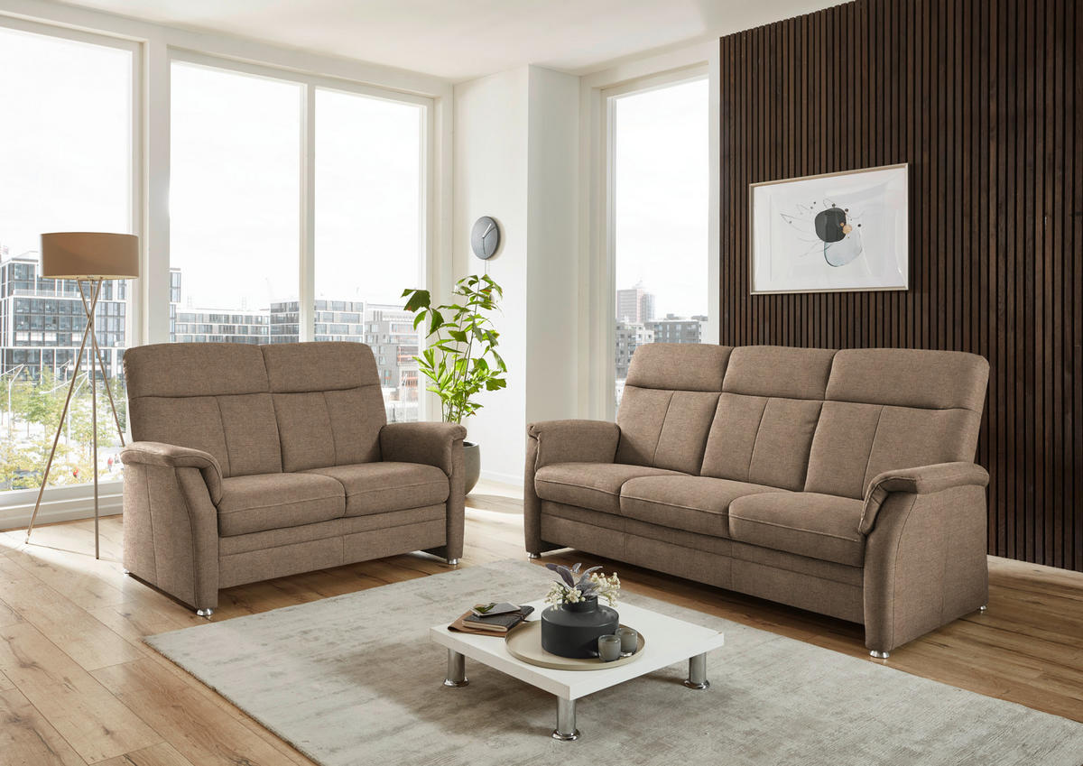 SITZGARNITUR Flachgewebe Hellbraun  - Hellbraun/Alufarben, Konventionell, Textil/Metall (142-194/100/89cm) - Beldomo Comfort