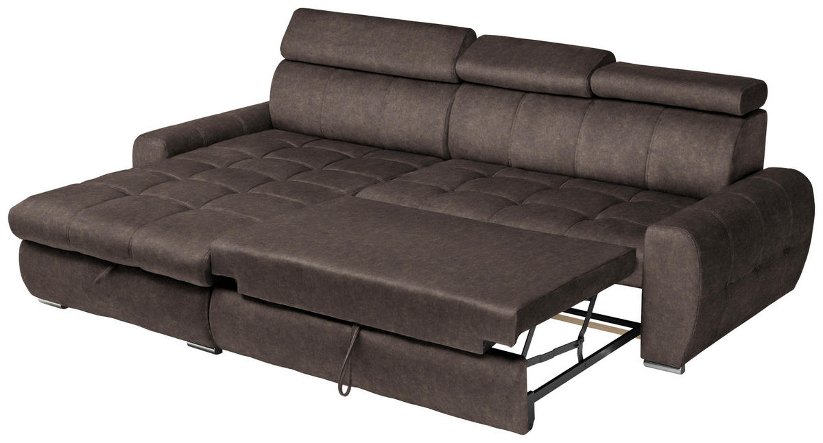 ECKSOFA Graubraun Velours  - Chromfarben/Graubraun, Design, Kunststoff/Textil (173/276cm) - Stylife