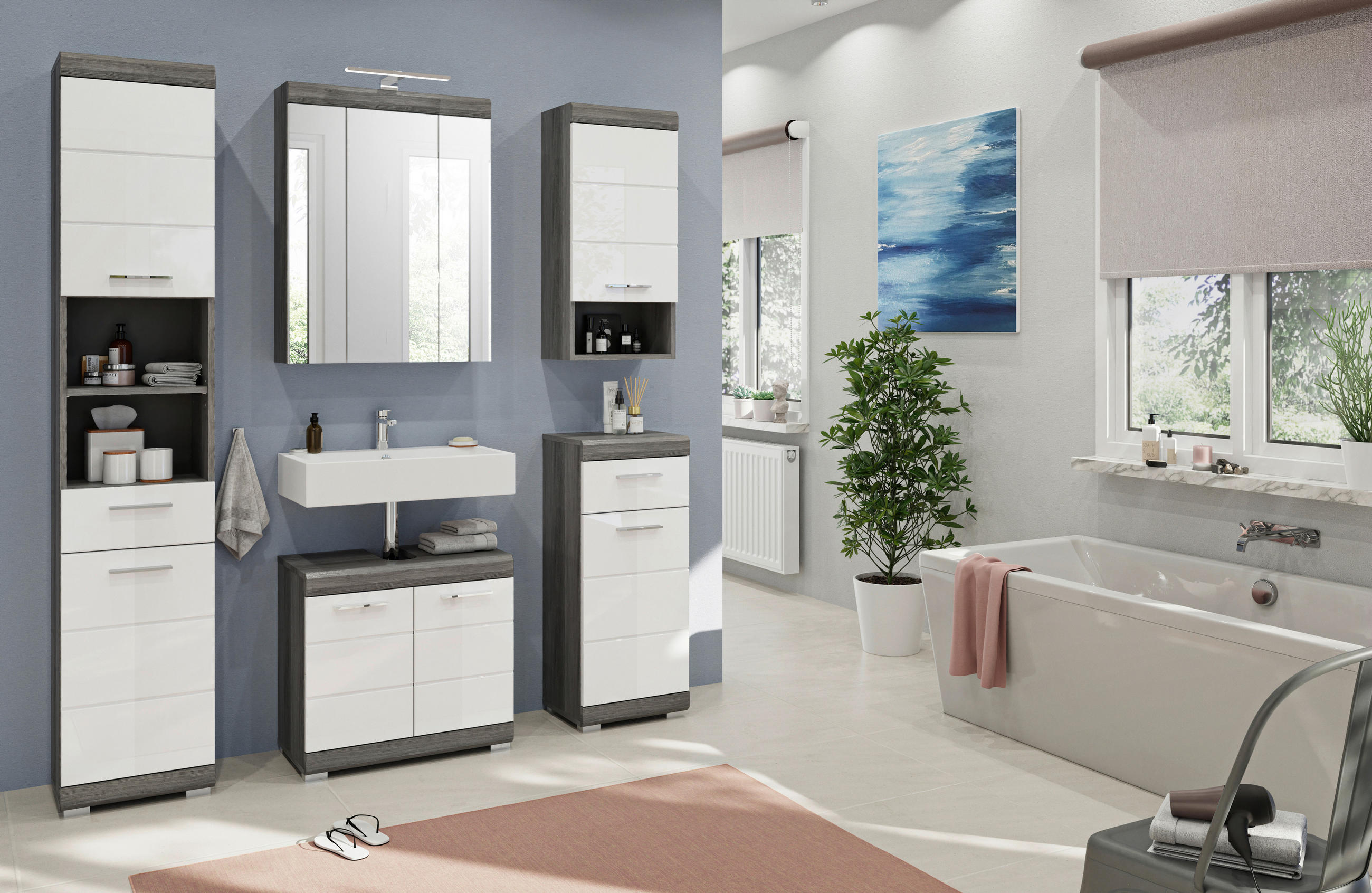 BADEZIMMER 5-teilig  in 134 cm  - MODERN, Holzwerkstoff/Kunststoff (134cm) - MID.YOU