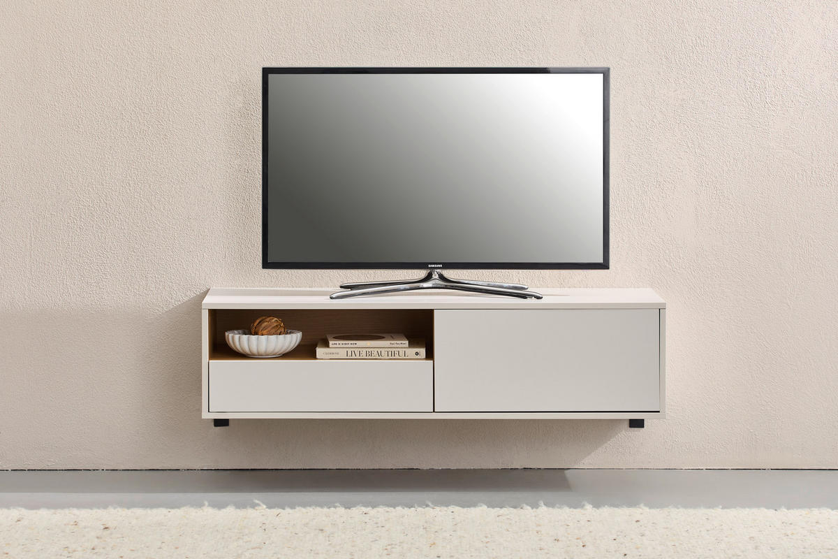 TV-BÄNK  120/30/40 cm 1 låda(or) hängande  - vit/ekfärgad, Design, trämaterial (120/30/40cm) - Xora