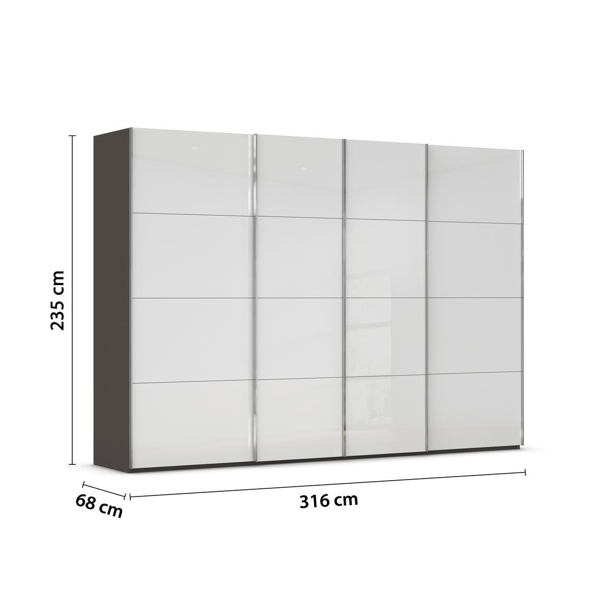 SCHWEBETÜRENSCHRANK 316/235/68 cm 4-türig Graphitfarben, Weiß  - Chromfarben/Graphitfarben, Design, Glas/Holzwerkstoff (316/235/68cm) - Novel