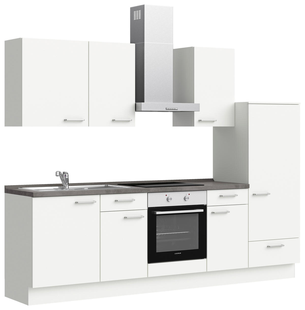 KÜCHENBLOCK Touch 270 cm  in Weiß, Schieferfarben  - Schieferfarben/Edelstahlfarben, MODERN, Holzwerkstoff/Metall (270cm) - Nobilia