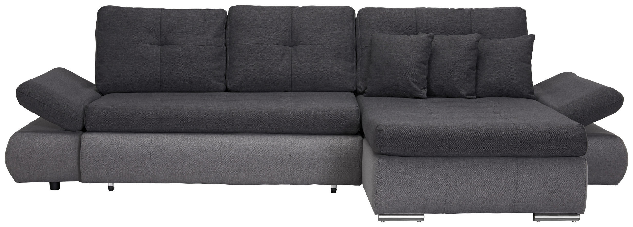 ECKSOFA Hellgrau, Dunkelgrau Webstoff  - Chromfarben/Dunkelgrau, Design, Kunststoff/Textil (302/187cm) - Carryhome