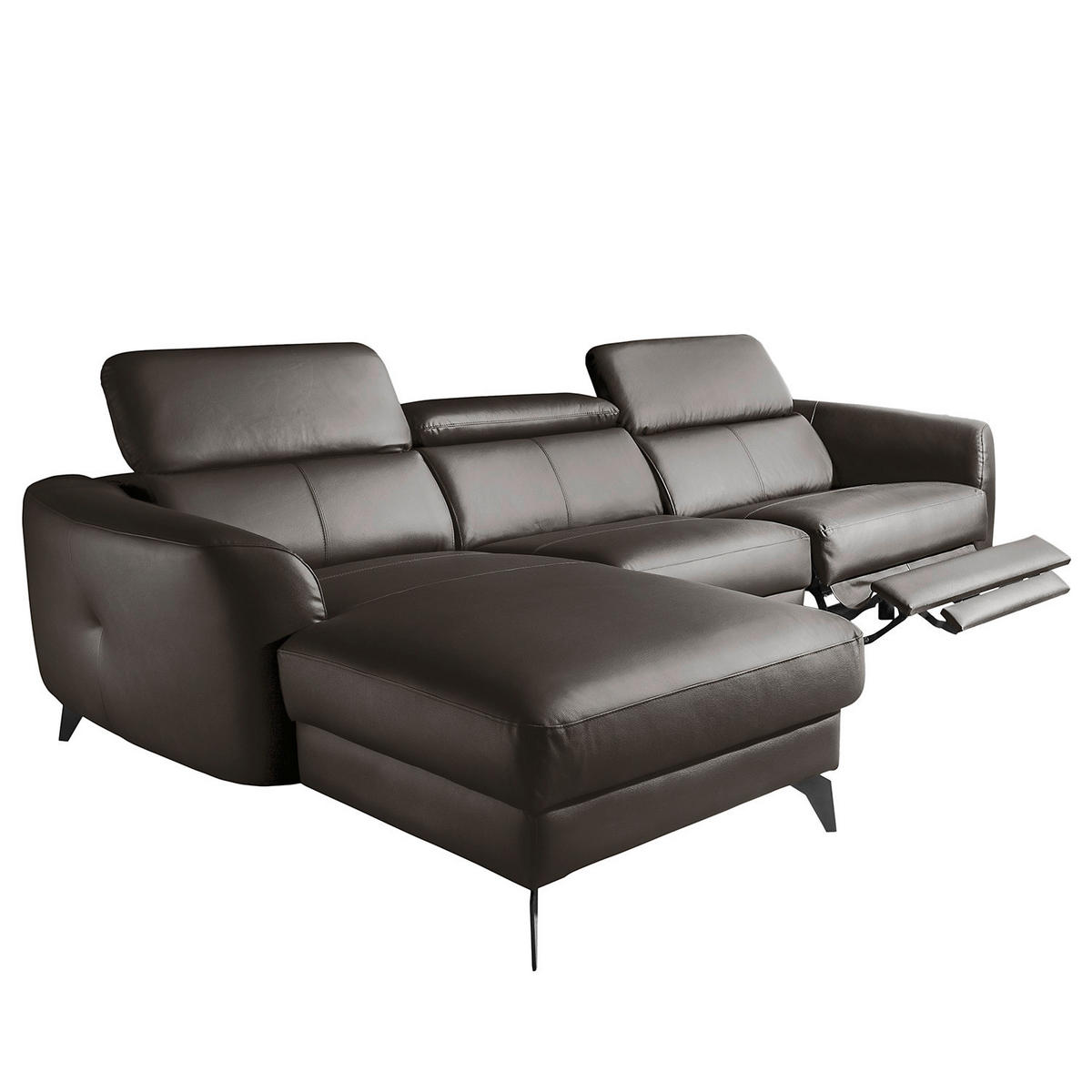 ECKSOFA Dunkelbraun Echtleder Lederlook  - Dunkelbraun/Schwarz, Design, Leder/Textil (183/261cm) - Livetastic