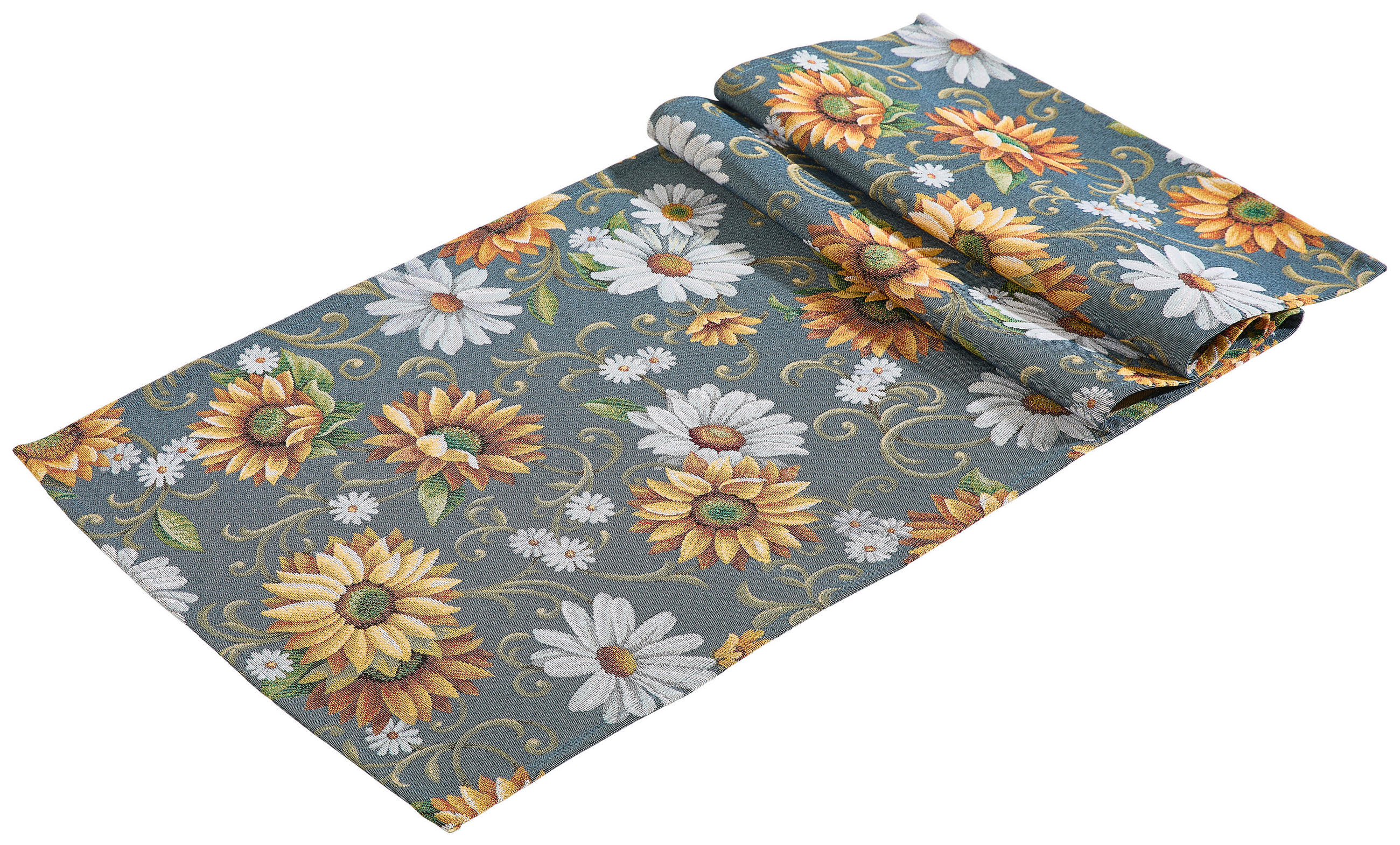 Esposa Tischläufer Sonnenblume Grau, Grün, Orange, Weiß 43x140 cm