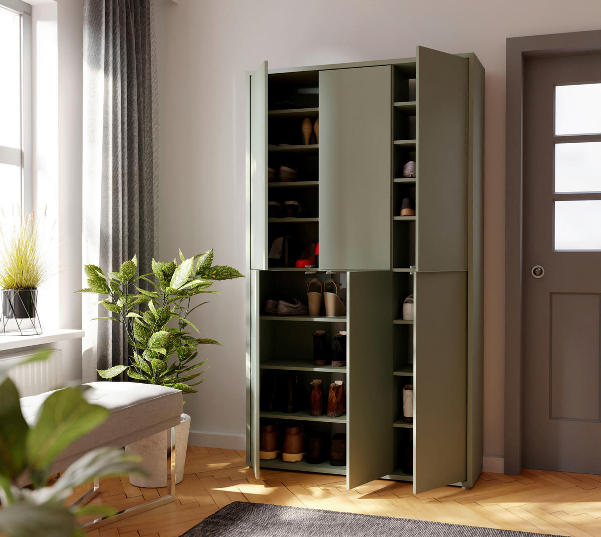 SCHUHSCHRANK Salbeigrün  - Salbeigrün/Grau, Basics, Holzwerkstoff/Kunststoff (110/192/35cm) - Xora