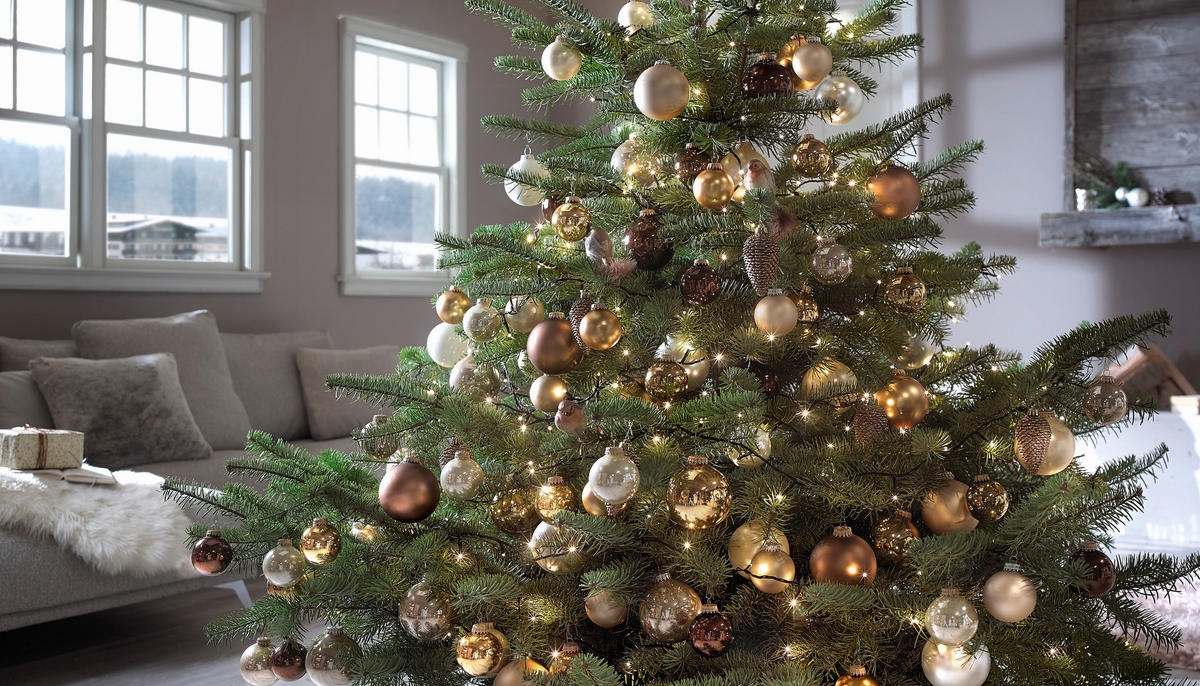 JULGRANSKULOR SET 6 cm 12 delar  - ljusbrun, Klassisk, glas (6cm)