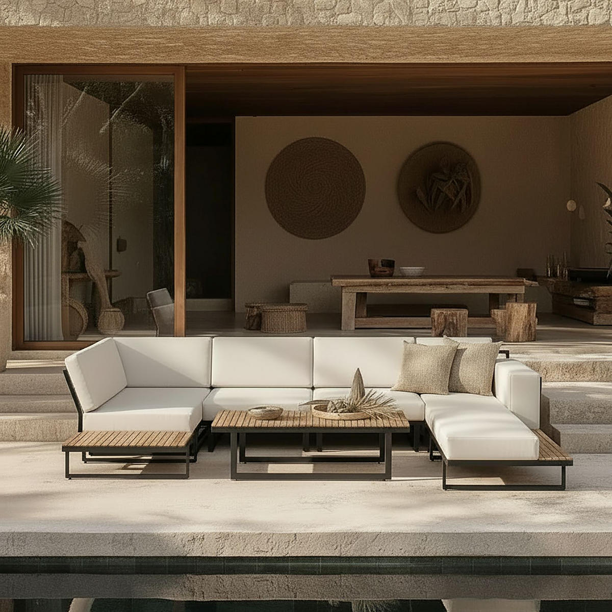 BAŠTENSKA GARNITURA  - boja akacije/crna, Moderno, drvo/metal - Bessagi Garden