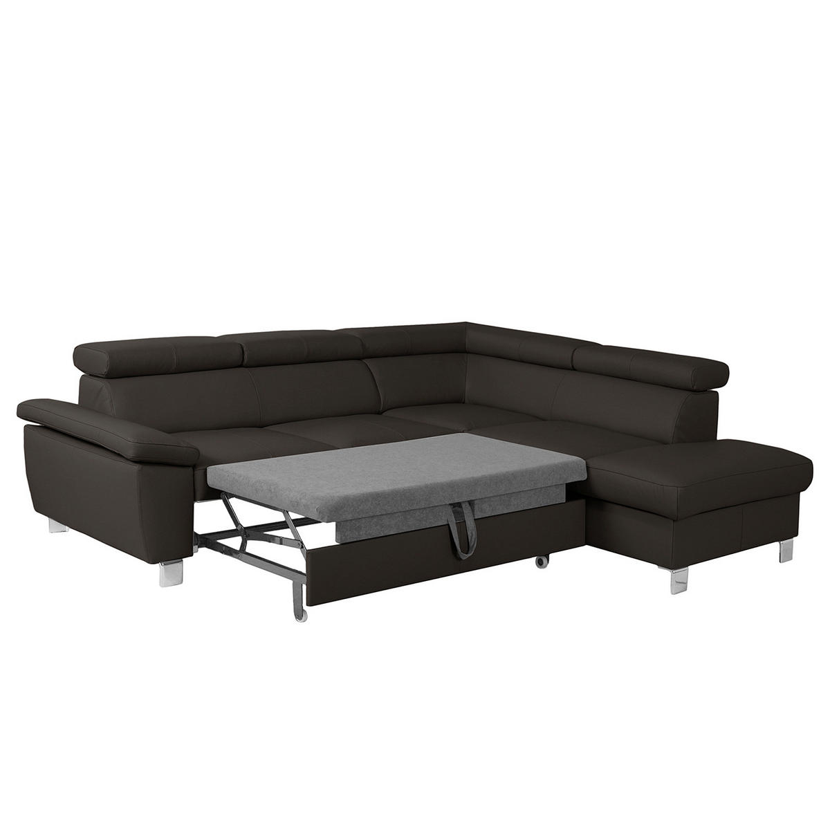 ECKSOFA Dunkelbraun Echtleder Lederlook  - Chromfarben/Dunkelbraun, Design, Leder/Textil (248/208cm) - Livetastic