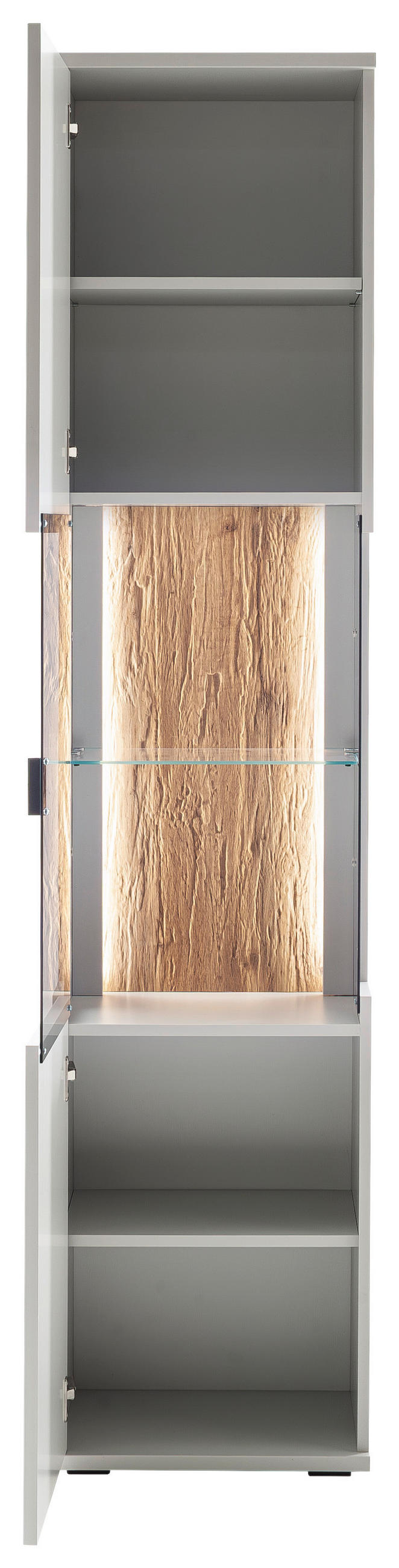 VITRINE in Weiß, Eichefarben  - Eichefarben/Anthrazit, Design, Glas/Holzwerkstoff (45/199/37cm) - Stylife