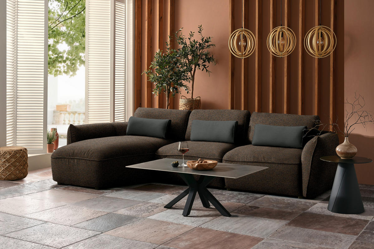 ECKSOFA  in Chenille Braun, Grün  190/340 cm  - Schwarz/Braun, Design, Kunststoff/Textil (190/340cm) - Belluti