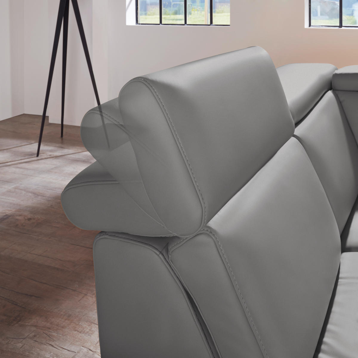 ECKSOFA in Echtleder Dunkelgrau  - Dunkelgrau/Alufarben, Design, Leder/Metall (239/271cm) - Cantus