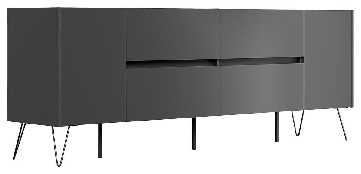 SIDEBOARD Posseik Industrial  in 199/75,8/42 cm  - Eichefarben/Graphitfarben, Design, Holzwerkstoff/Metall (199/75,8/42cm) - P & B