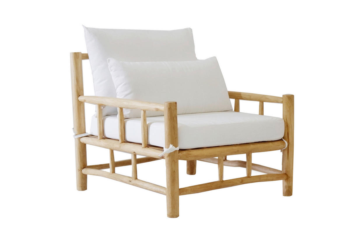 LOUNGESESSEL Naturfarben Teakholz massiv  - Naturfarben/Weiß, Natur, Holz/Textil (90/80/90cm) - Livetastic