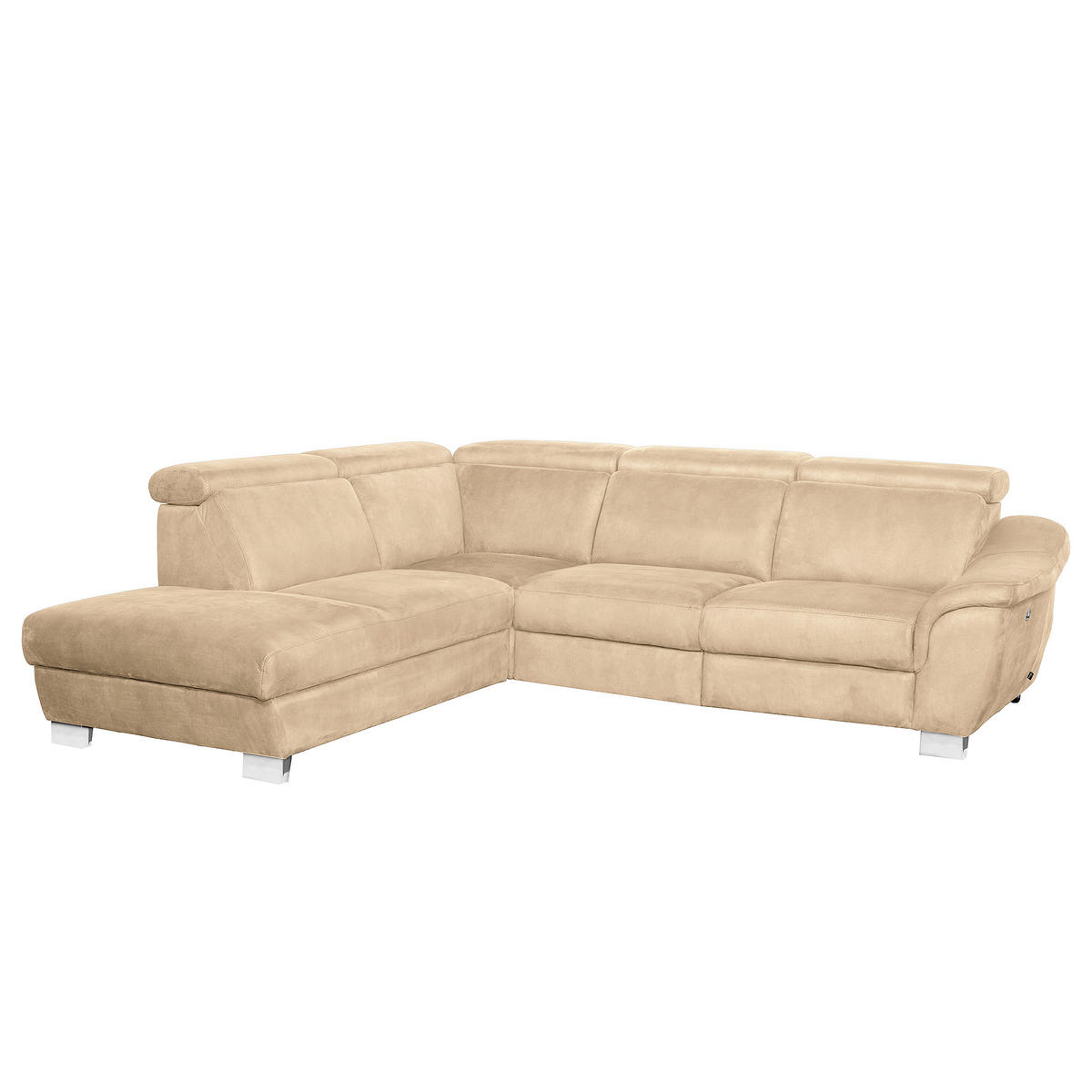 ECKSOFA Beige Mikrofaser Rücken echt, Relaxfunktion, Kopfteilverstellung  - Chromfarben/Beige, Design, Textil/Metall (238/276cm) - Livetastic