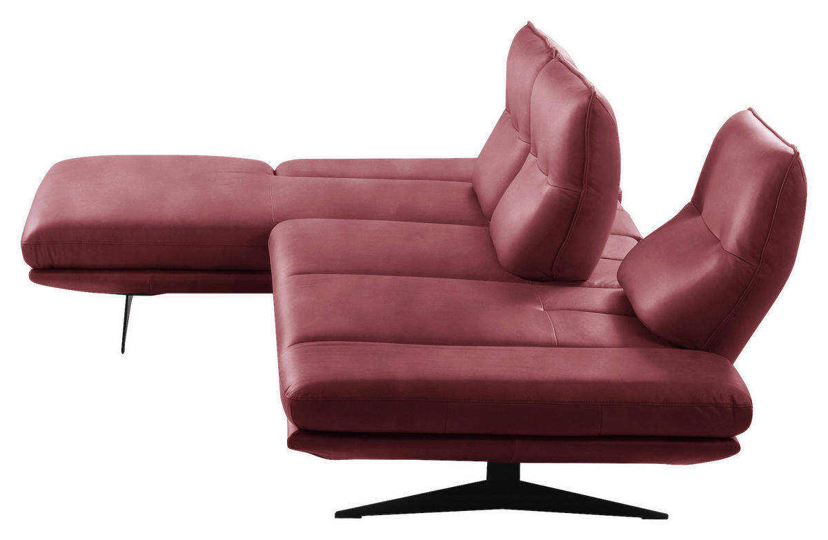 ECKSOFA Kirschrot Echtleder Armteilverstellung, Kopfteilverstellung, Sitztiefenverstellung  - Schwarz/Kirschrot, Design, Leder/Metall (180/291cm) - Celina Home
