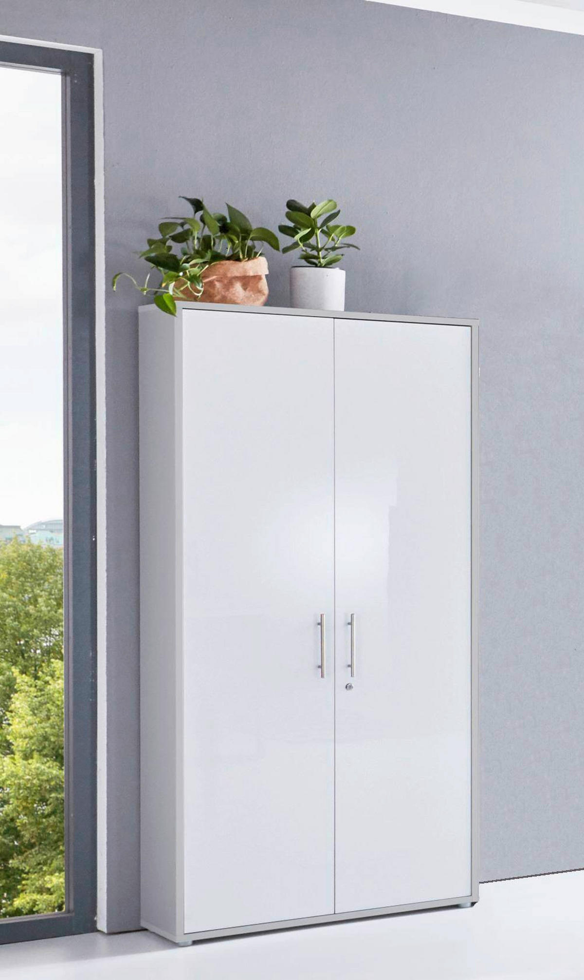 AKTENSCHRANK Grau, Weiß Hochglanz  - Weiß Hochglanz/Grau, MODERN, Holzwerkstoff (84,4/185,6/33cm) - MID.YOU