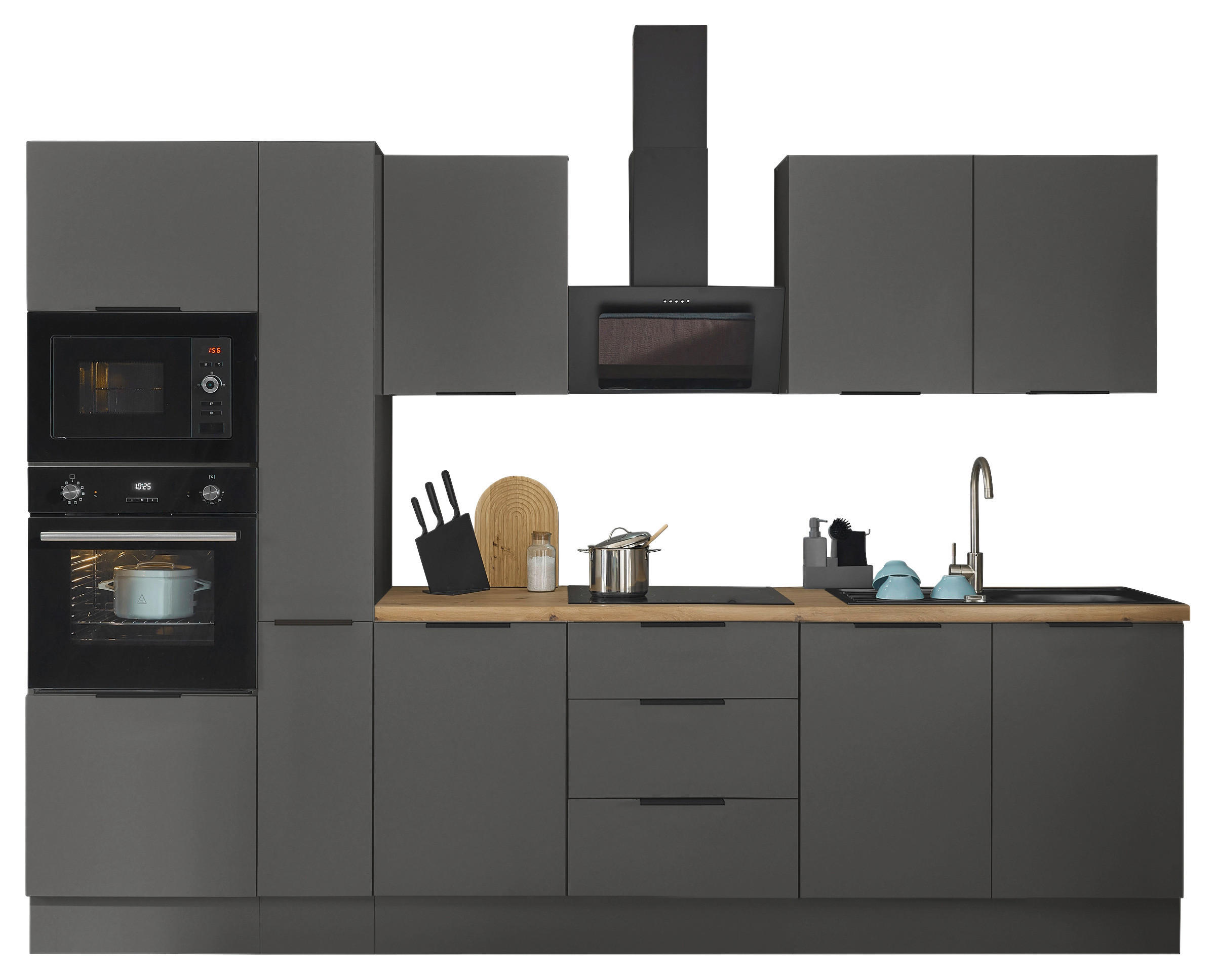 KÜCHENBLOCK   in Graphitfarben  - Schwarz/Graphitfarben, Basics, Holzwerkstoff/Metall (300/211/60cm) - Carryhome