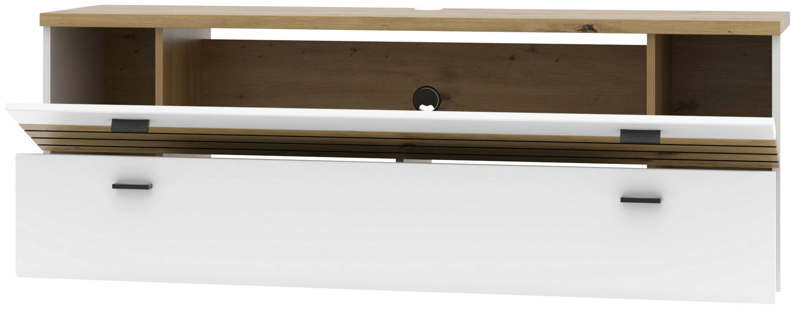 KOMODA POD TELEVIZI, bílá, dub artisan, 150/53/40 cm - bílá/černá, Design, kov/kompozitní dřevo (150/53/40cm) - Hom`in