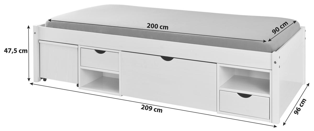 STAURAUMBETT 90/200 cm  in Weiß  - Naturfarben/Weiß, Basics, Holz (90/200cm) - MID.YOU