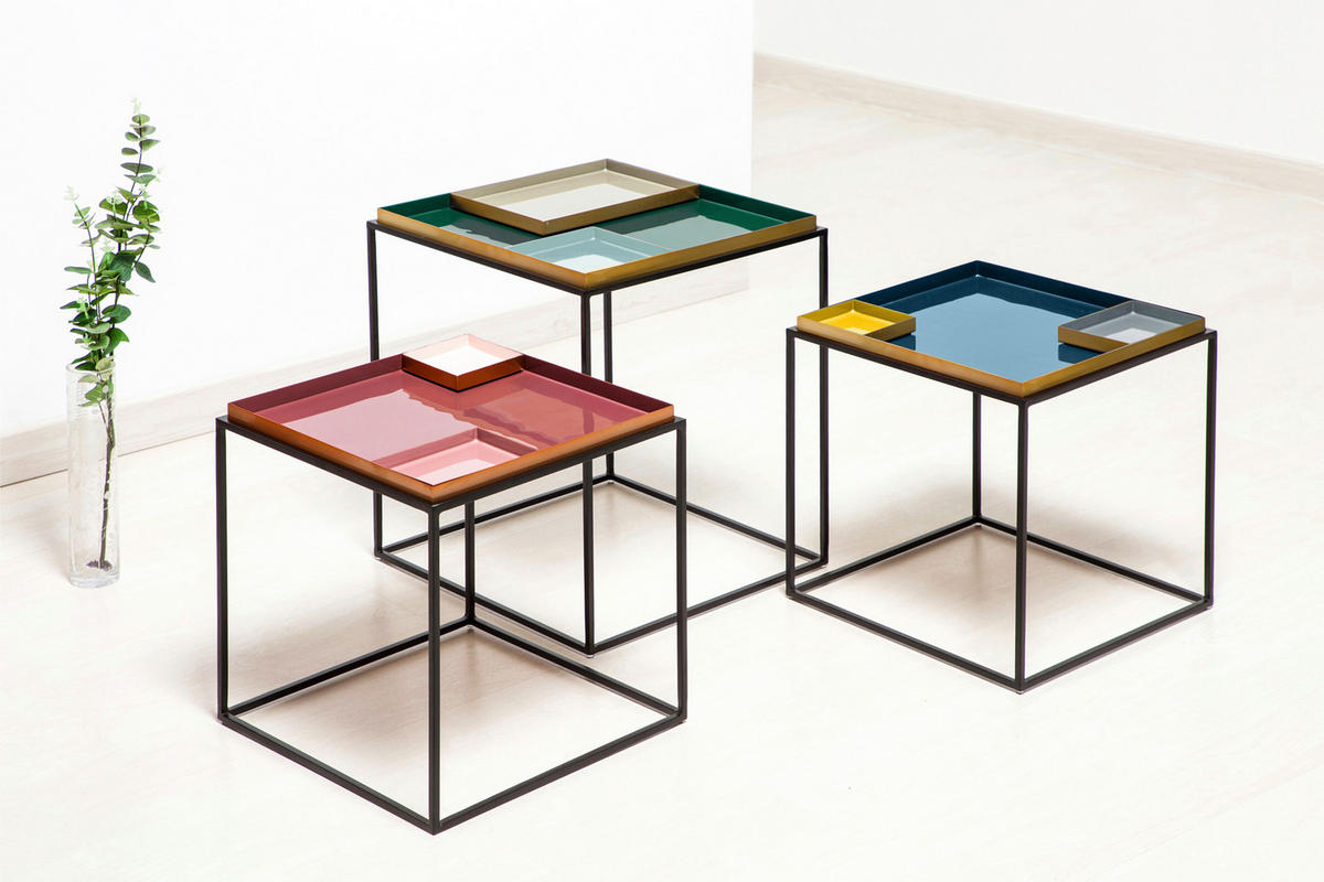 BEISTELLTISCH 40/40/40 cm Blau, Grau, Orange quadratisch  - Blau/Schwarz, Design, Metall (40/40/40cm) - Kayoom