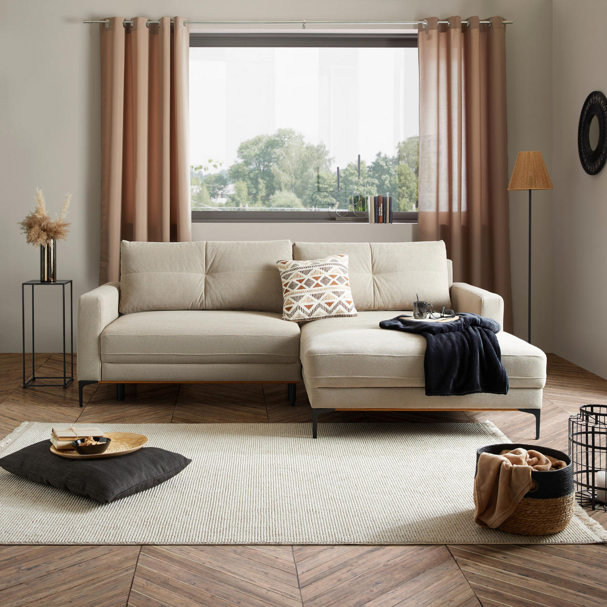 ECKSOFA in Beige  - Beige/Schwarz, Modern, Textil/Metall (238/162cm) - Ondega