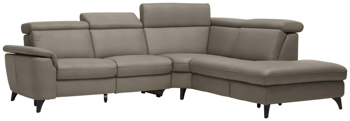 ECKSOFA in Echtleder Graubraun  - Graubraun/Schwarz, Design, Leder/Metall (285/239cm) - Cantus