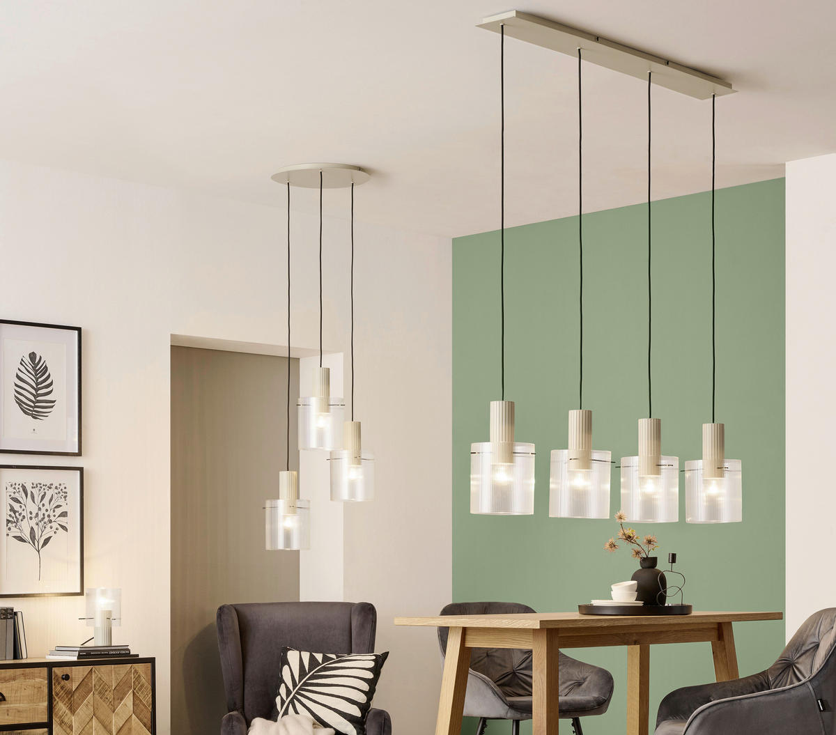 HÄNGELEUCHTE 123/18/150 cm  - Transparent/Beige, KONVENTIONELL, Glas/Metall (123/18/150cm) - Dieter Knoll