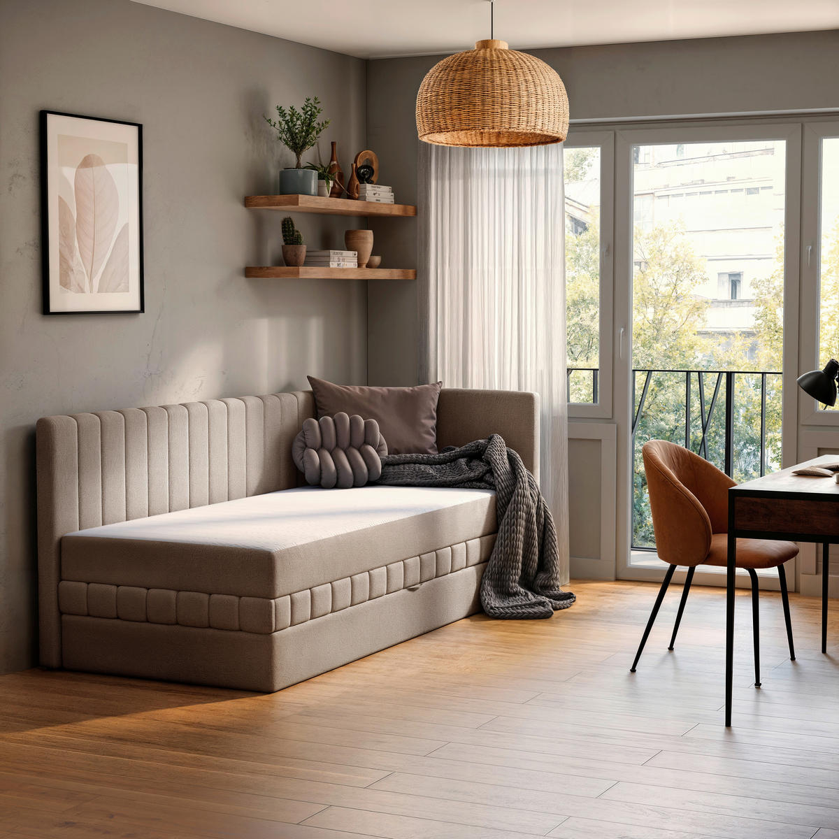 SCHLAFSOFA in Struktur Hellbraun  - Hellbraun/Schwarz, Design, Holz/Holzwerkstoff (212/83/99cm) - MID.YOU