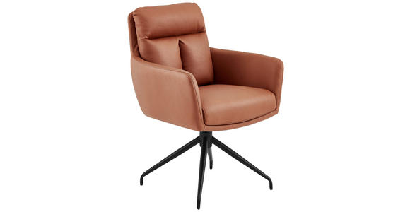 ARMLEHNSTUHL in Eisen Mikrofaser - Cognac/Schwarz, Design, Textil/Metall (62/89,5/65cm) - Novel