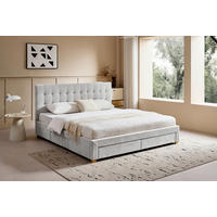 POLSTERBETT 140/200 cm, inkl. gepolstertes Kopfteil, Lattenrost, Bettschubladen,  in Hellgrau  - Hellgrau/Naturfarben, Design, Holz/Textil (140/200cm) - Boxxx