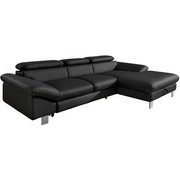 Ecksofa Schwarz Lederlook - Chromfarben/Schwarz, Design, Textil/Metall (268/169cm) - Carryhome